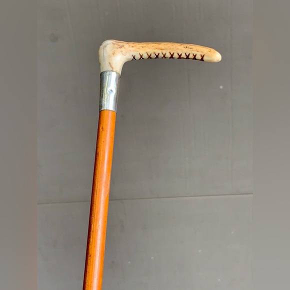 Antique Stag Antler Sterling Silver Wood Leather Horse Riding Crop Equestrian - Picture 10 of 16